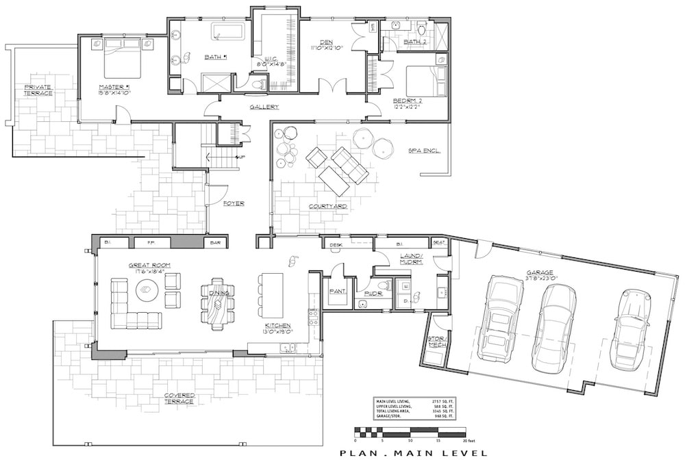 Floor Plan Main Level of Contemporary Plan #202-1024
