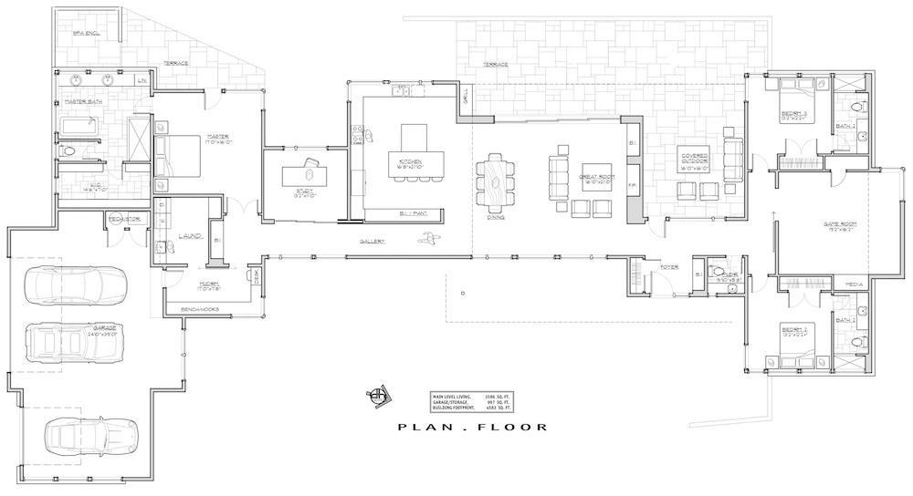 Floor Plan Main Level of Contemporary Plan #202-1026