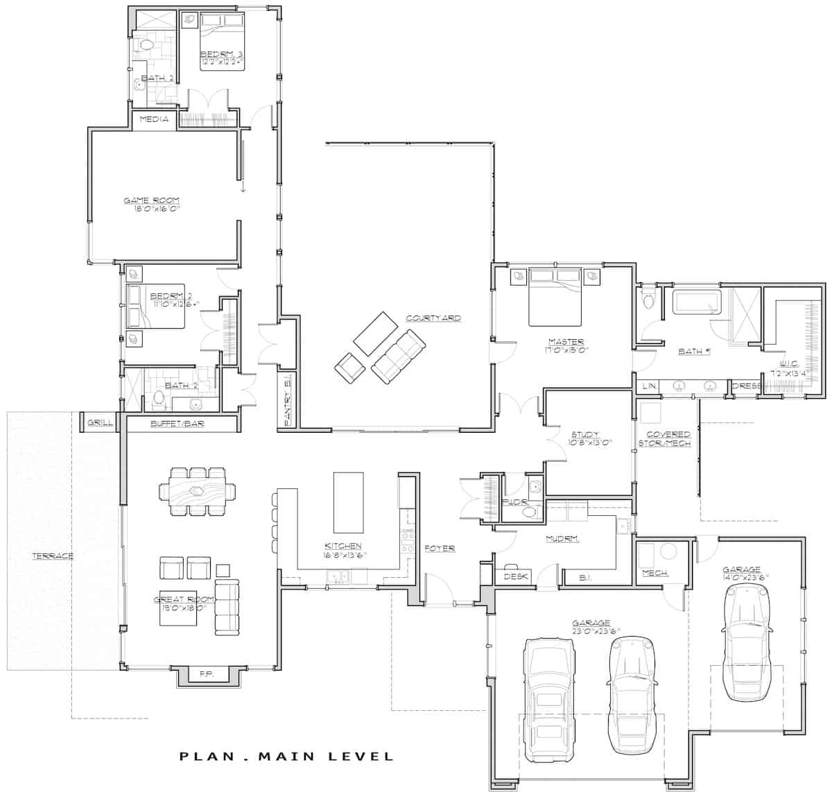 Floor Plan Main Level of Modern Plan #202-1029