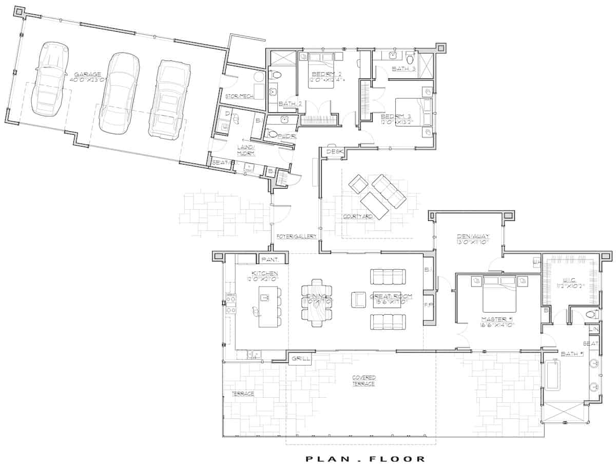 Floor Plan Main Level of Modern Plan #202-1030