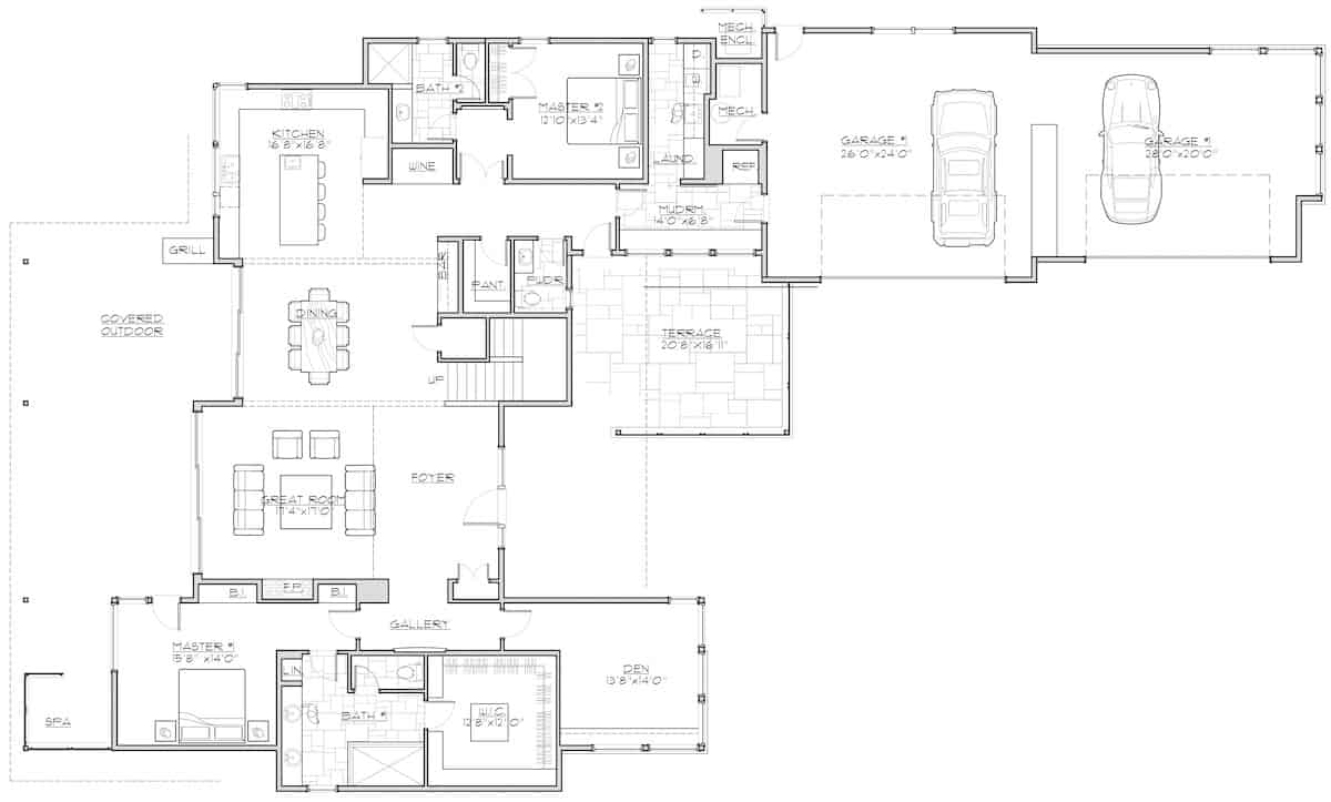 Floor Plan Main Level of Modern Plan #202-1032