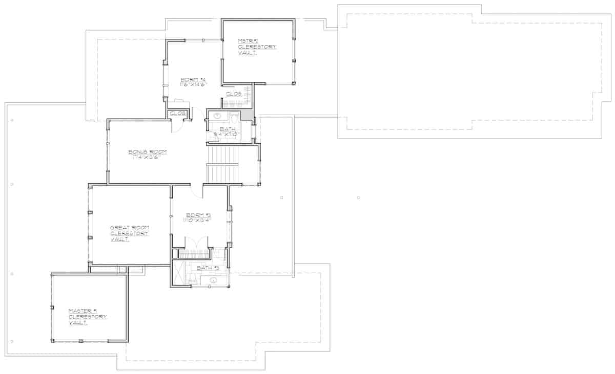 Floor Plan Upper Level of Modern Plan #202-1032