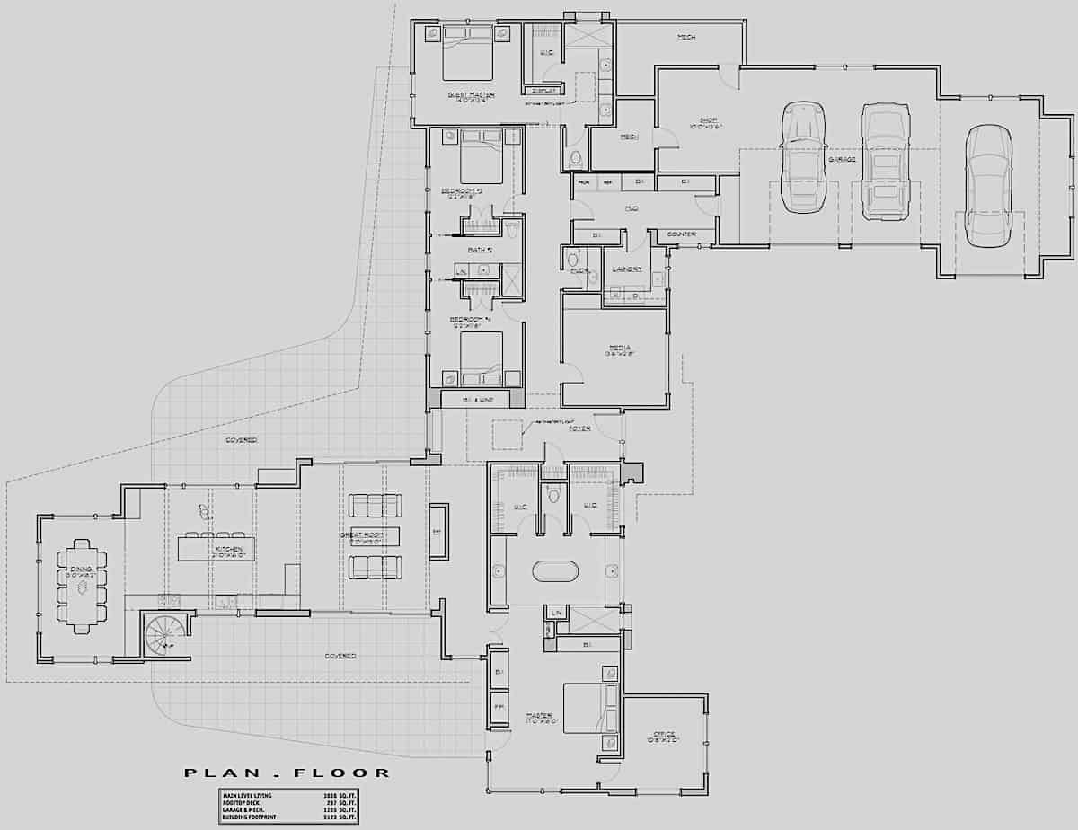 Floor Plan Main Level of California Style Plan #202-1033