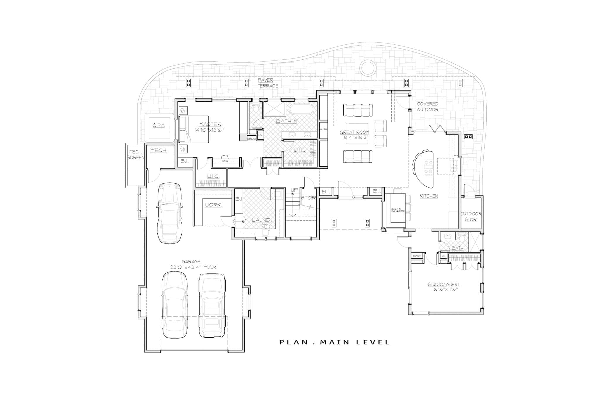 Main Level of Rustic Plan #202-1035