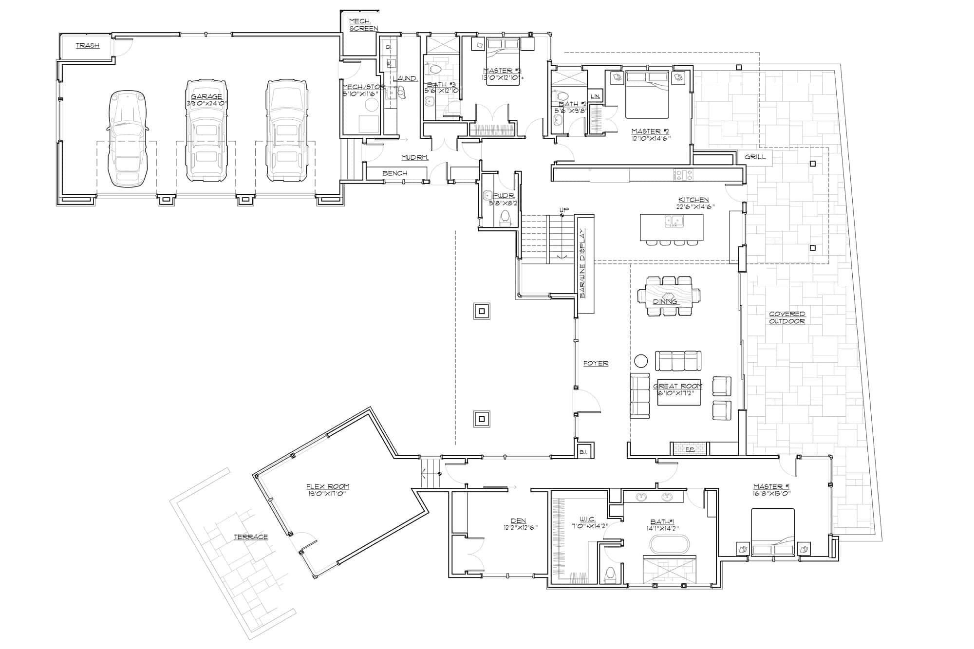 Main Level of Contemporary Plan #202-1036