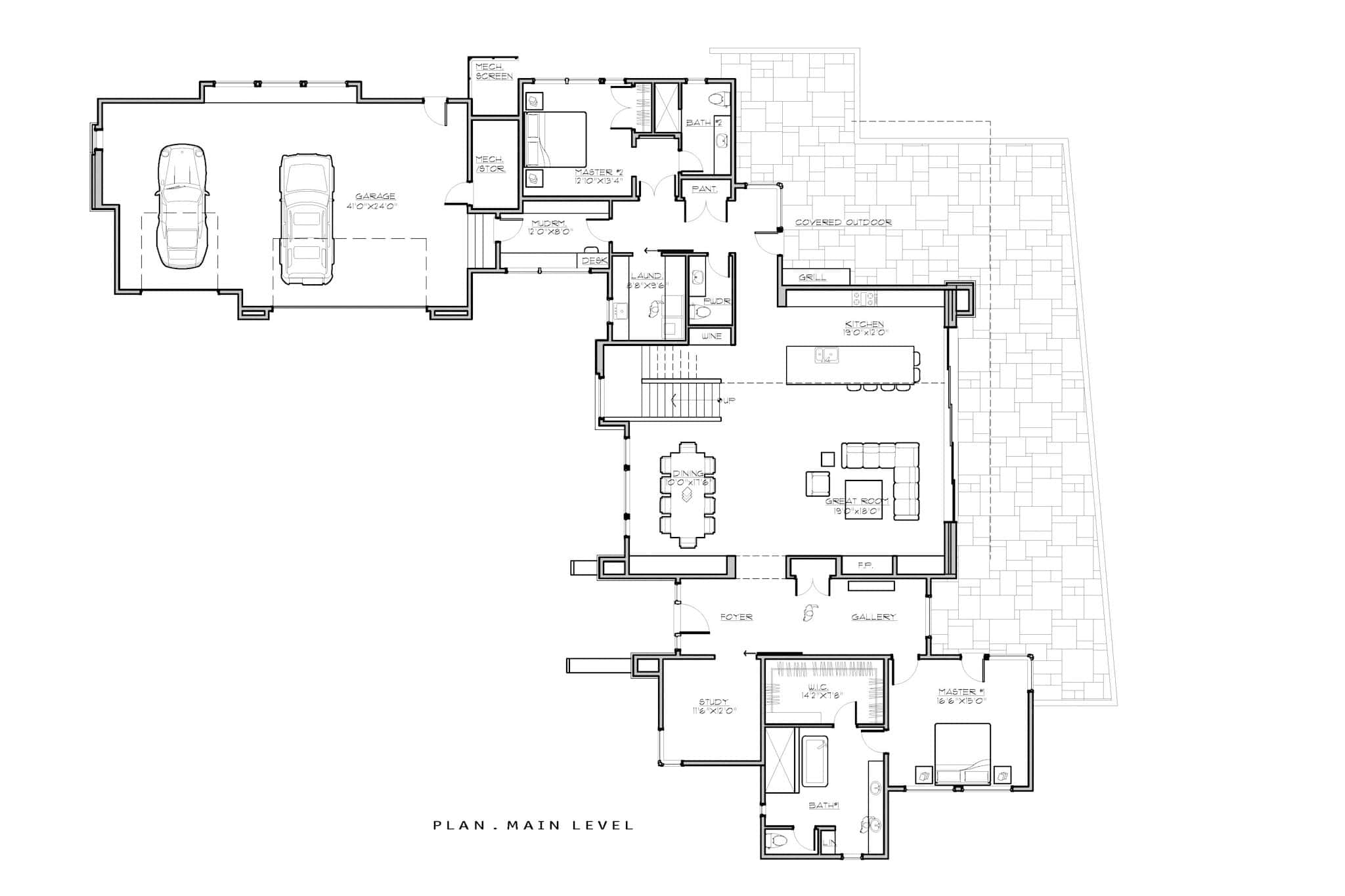 Main Level of Contemporary Plan #202-1037