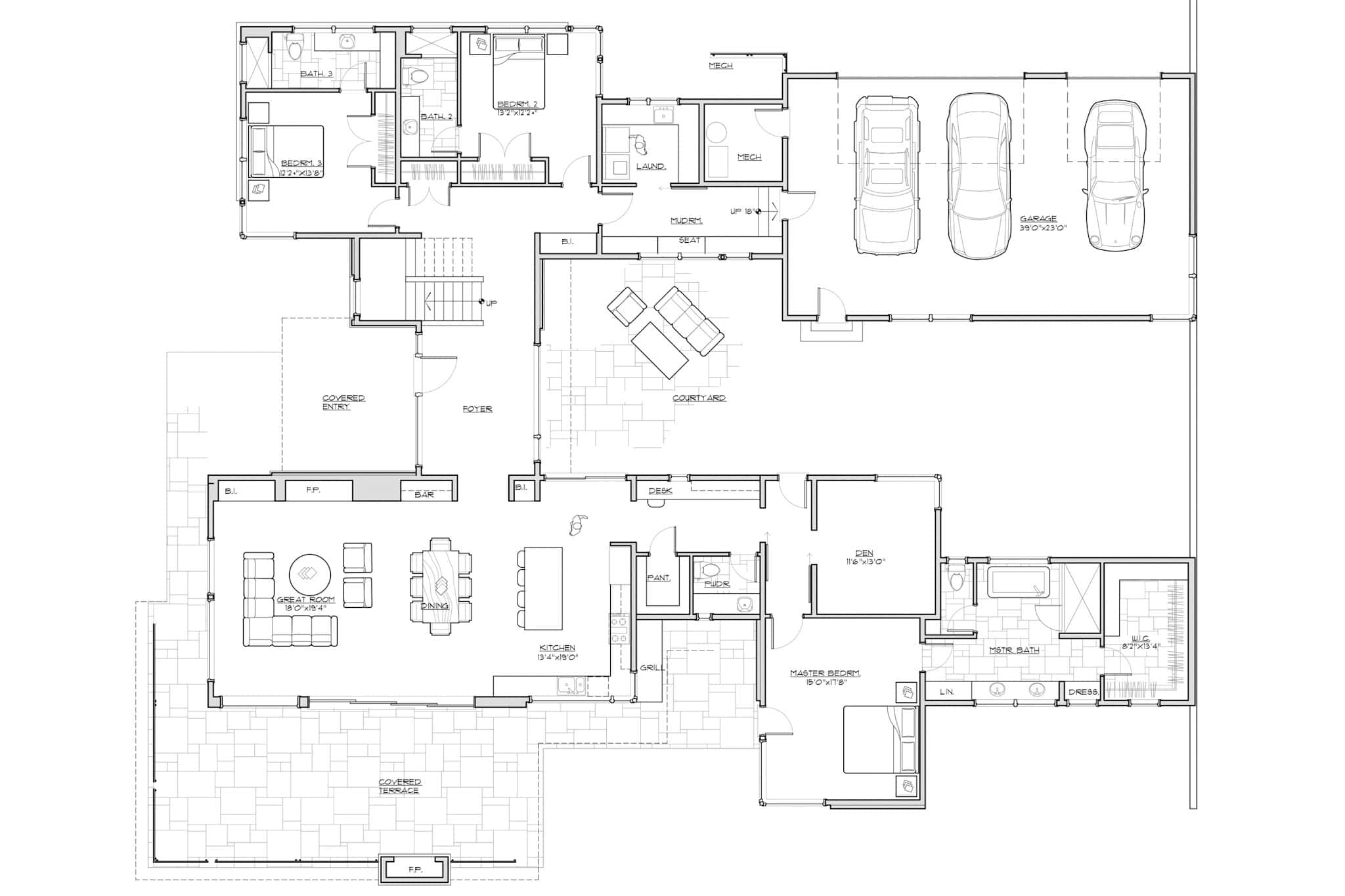 Main Level of Contemporary Plan #202-1038