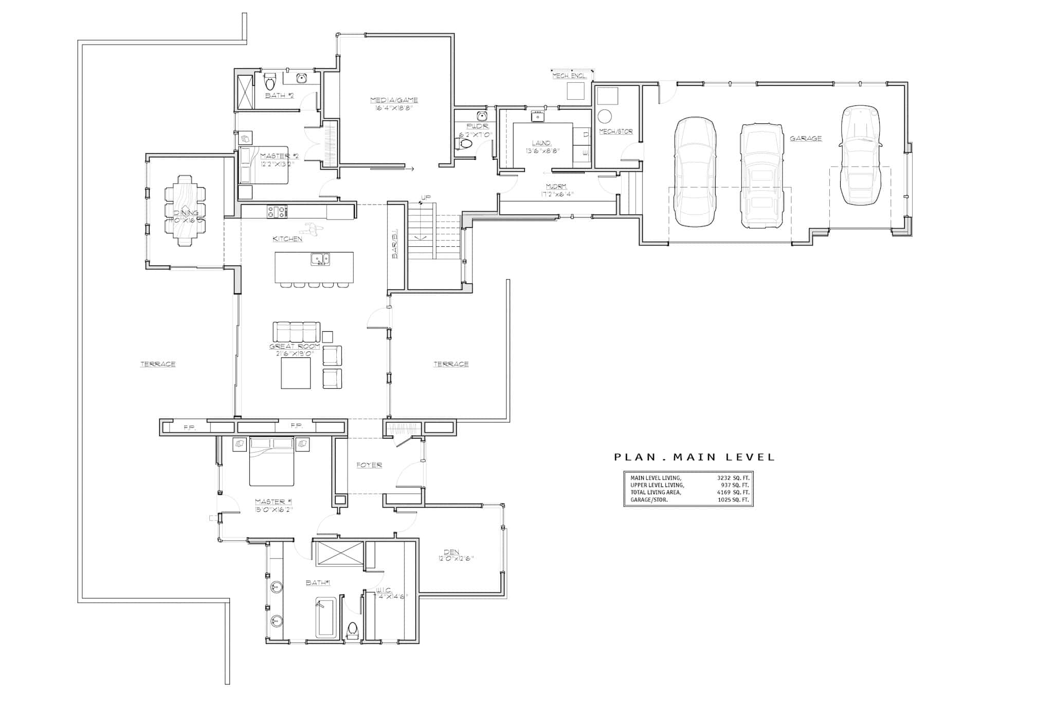Main Level of Contemporary Plan #202-1039