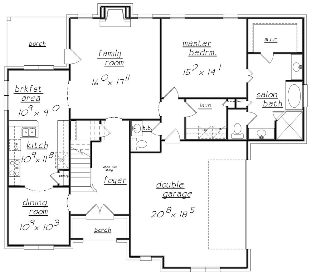 Floor Plan Main Level of European Plan #203-1001