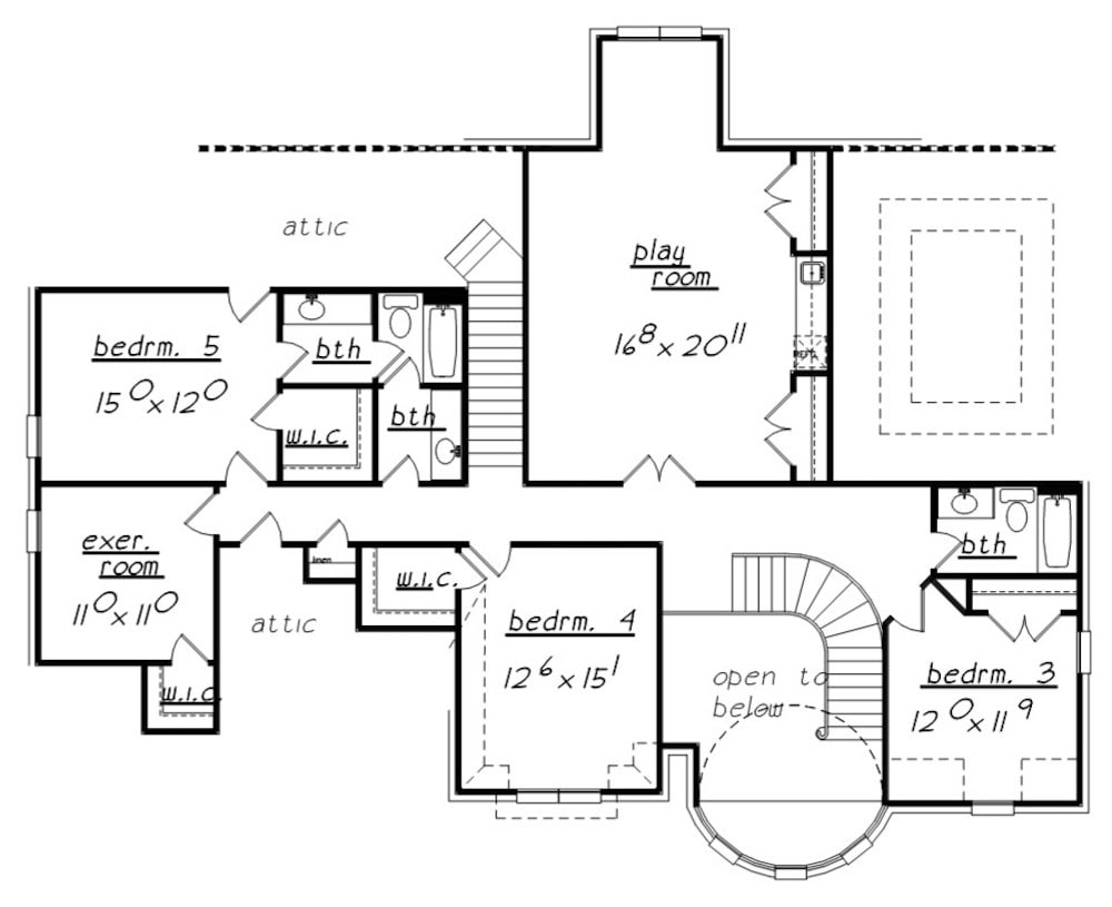 Floor Plan Upper Level of European Plan #203-1002