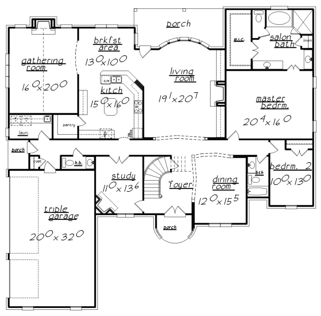 Floor Plan Main Level of European Plan #203-1003
