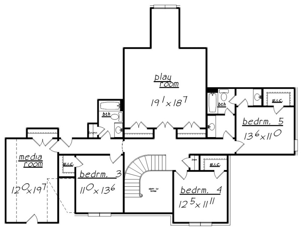 Floor Plan Upper Level of European Plan #203-1003