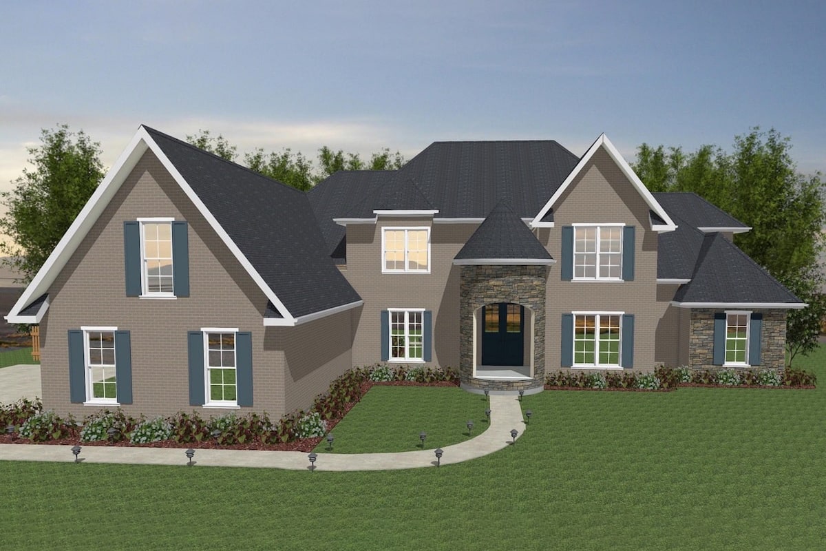 Front elevation of European home (ThePlanCollection: House Plan #203-1003)