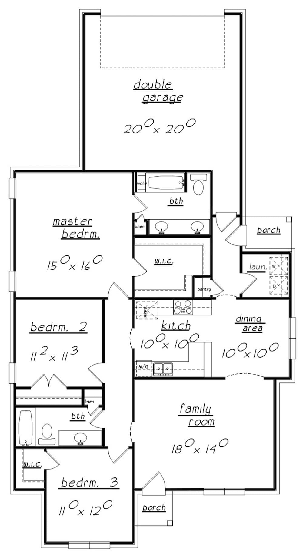 Floor Plan Main Level of Texas Style Plan #203-1004