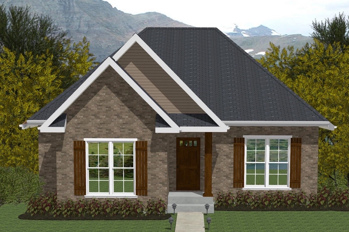 Front elevation of Texas Style home (ThePlanCollection: House Plan #203-1004)
