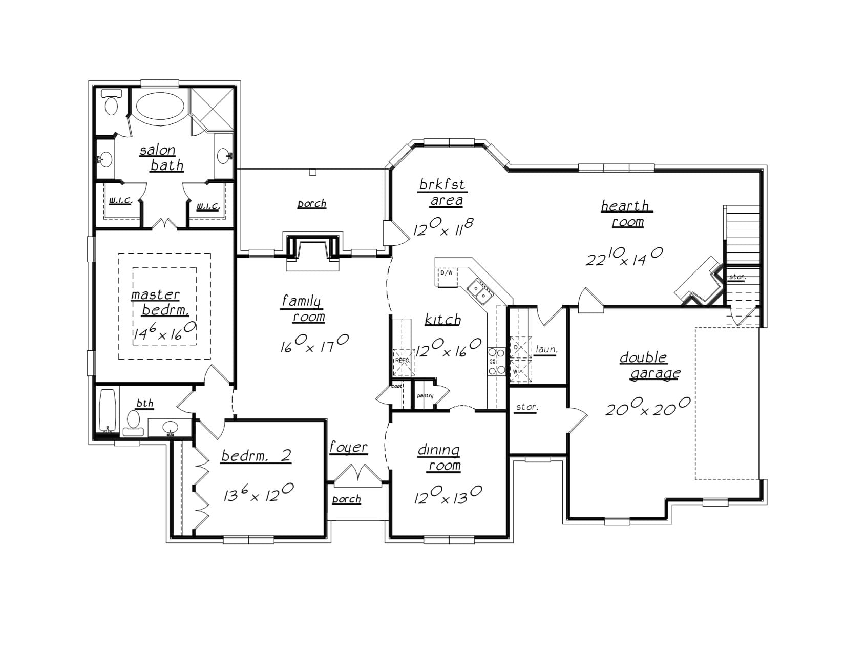 Floor Plan Main Level of European Plan #203-1005
