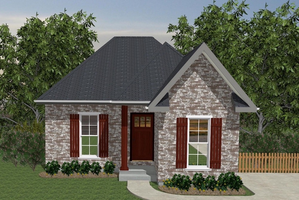 Front elevation of European home (ThePlanCollection: House Plan #203-1006)