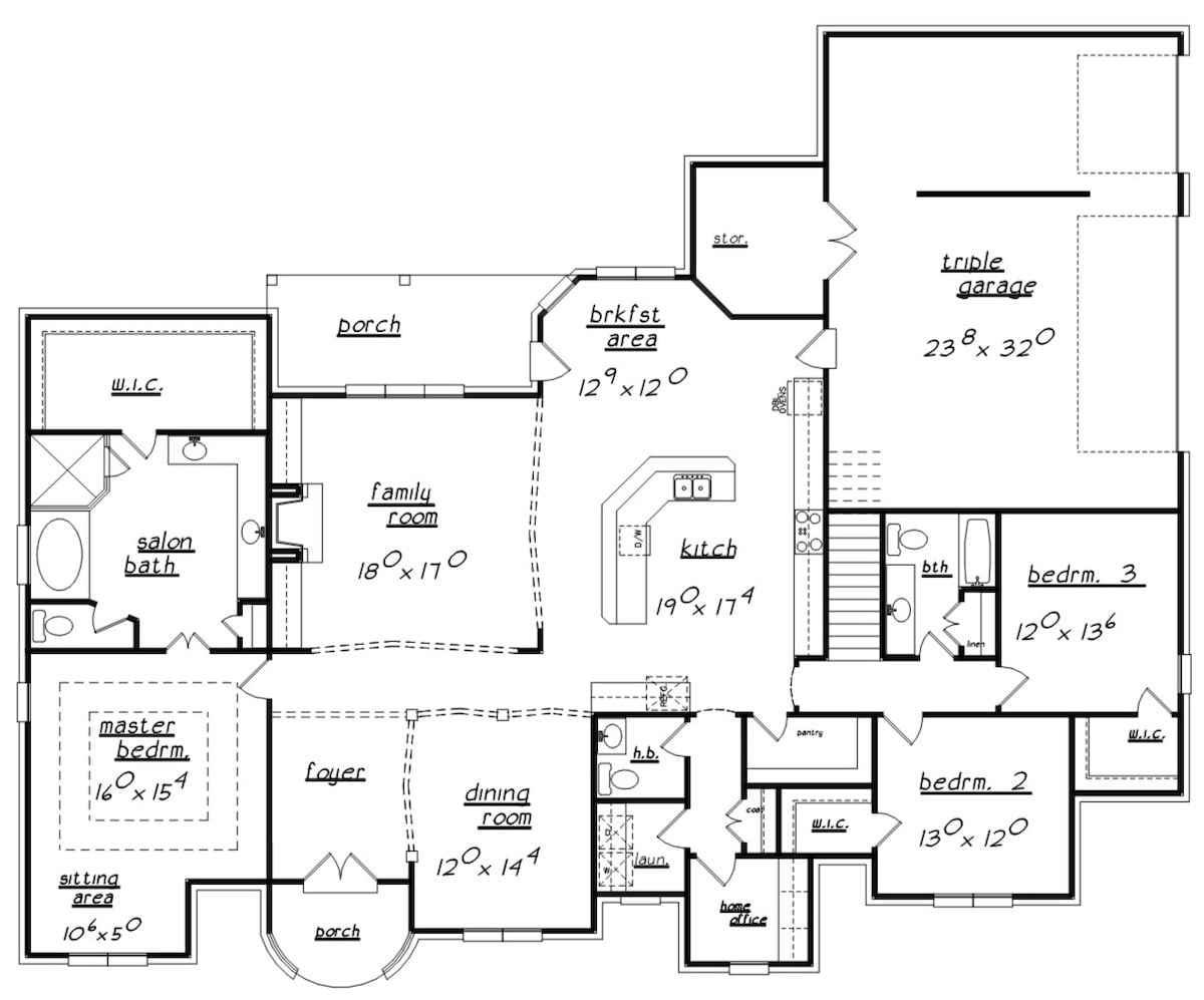Floor Plan Main Level of European Plan #203-1007
