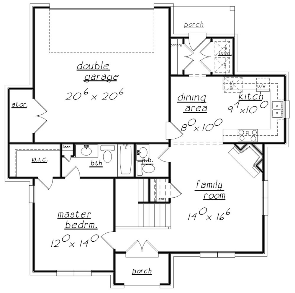 Floor Plan Main Level of European Plan #203-1008