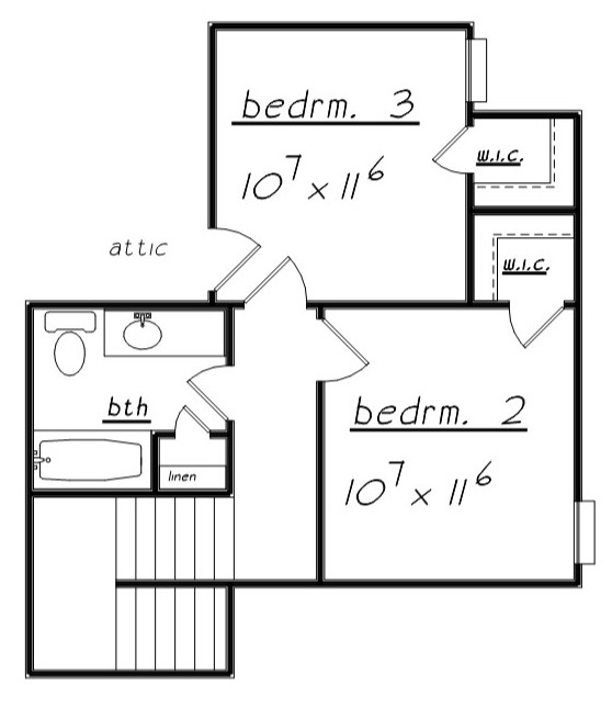 Floor Plan Upper Level of European Plan #203-1008
