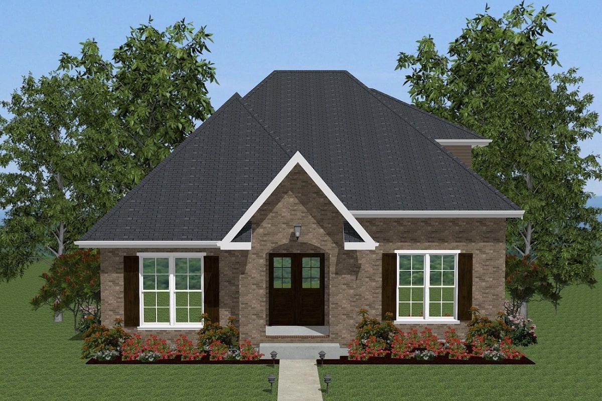 Front elevation of European home (ThePlanCollection: House Plan #203-1008)