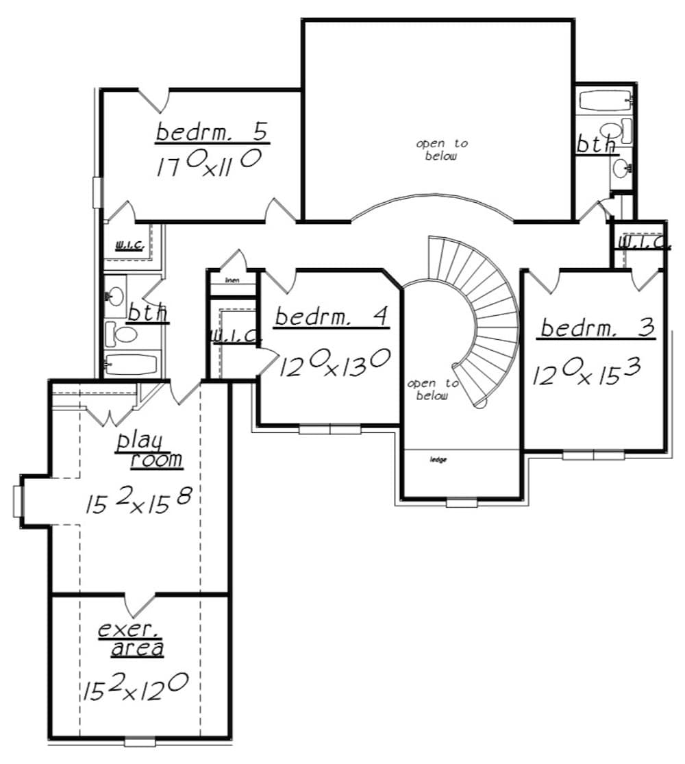Floor Plan Upper Level of European Plan #203-1009