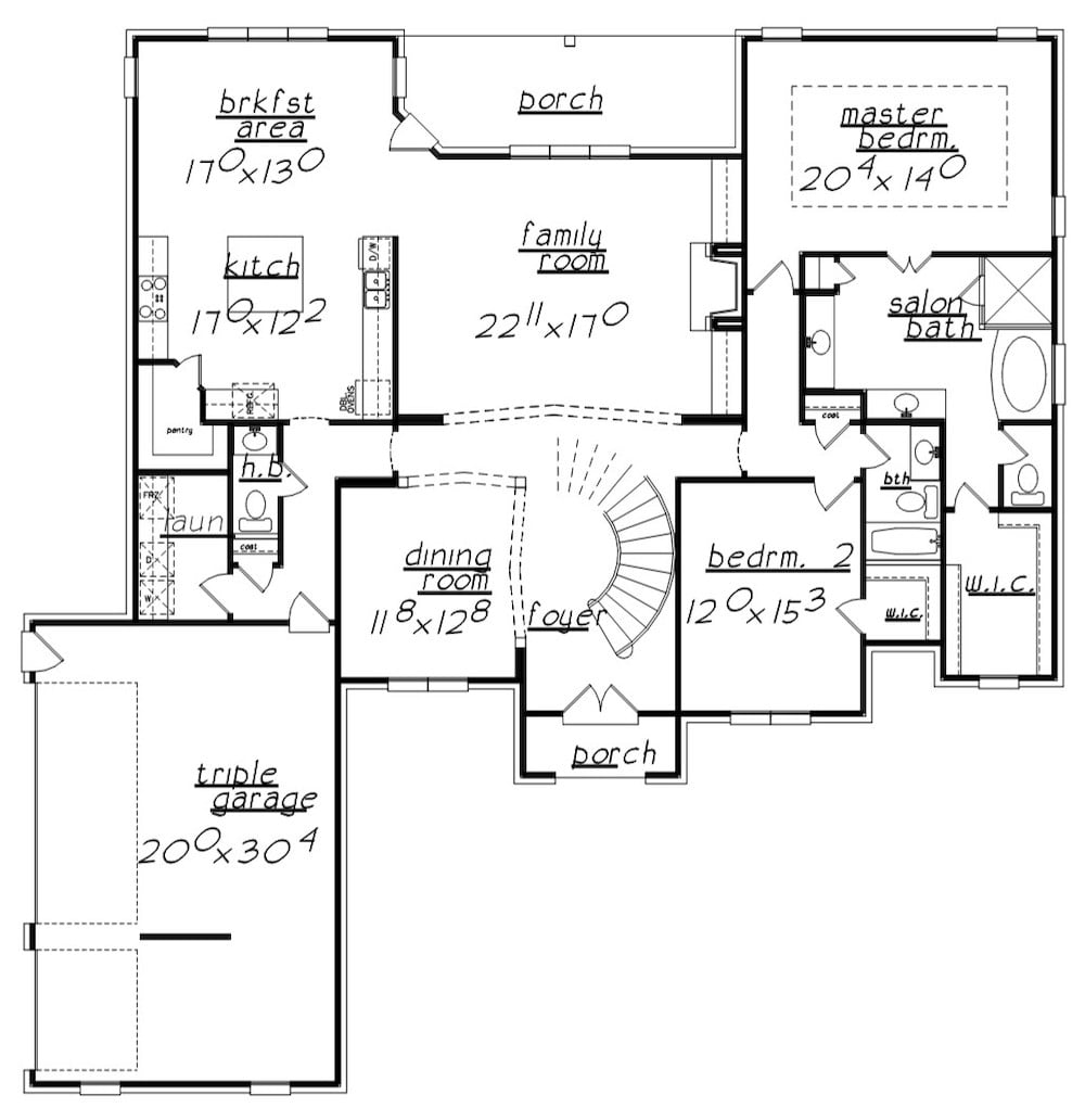 Floor Plan Main Level of European Plan #203-1009