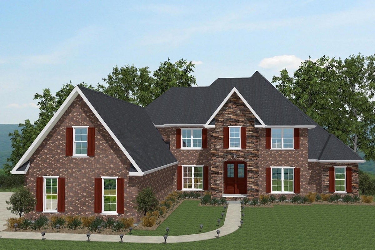 Front elevation of European home (ThePlanCollection: House Plan #203-1009)