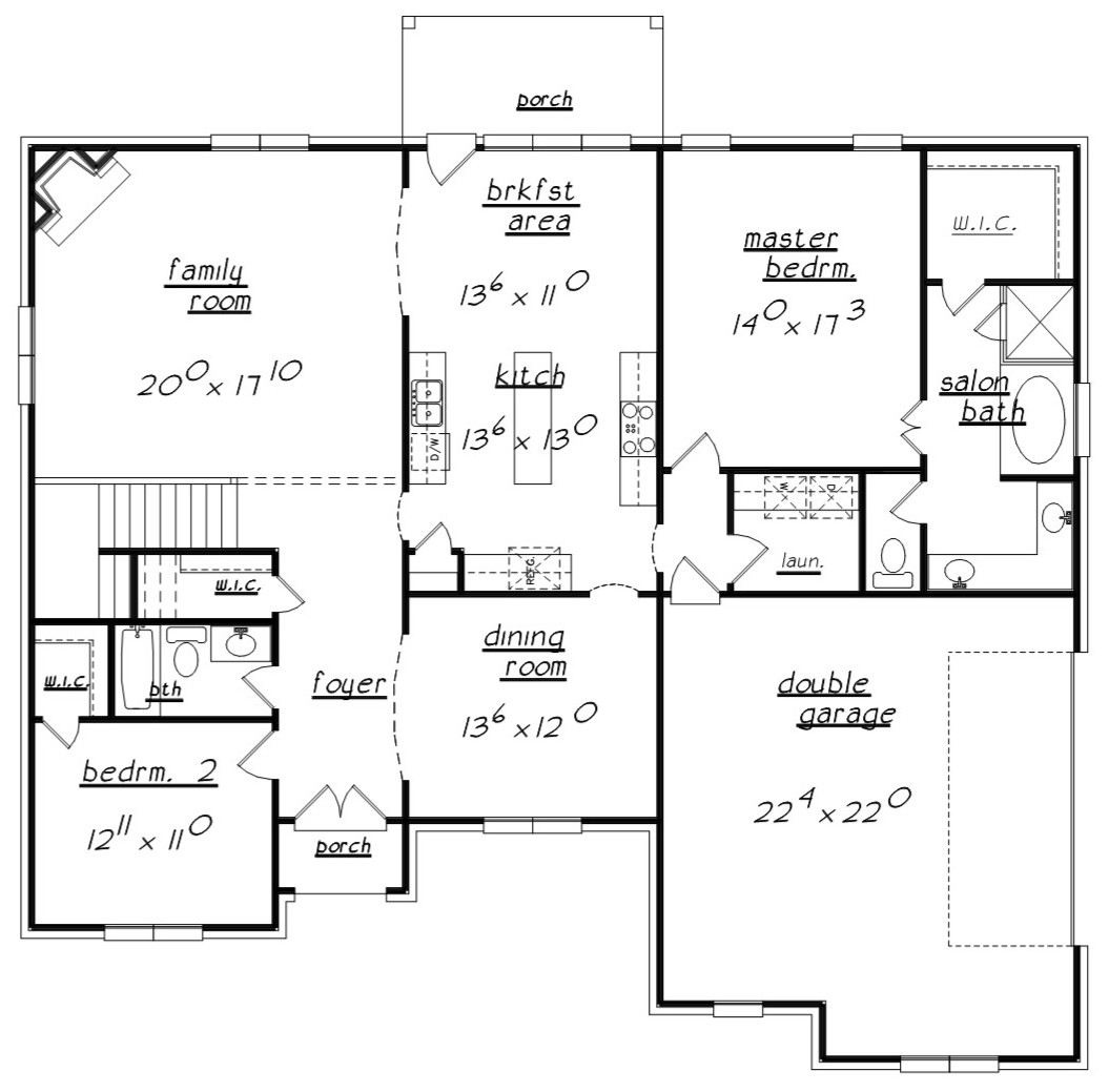 Floor Plan Main Level of European Plan #203-1010