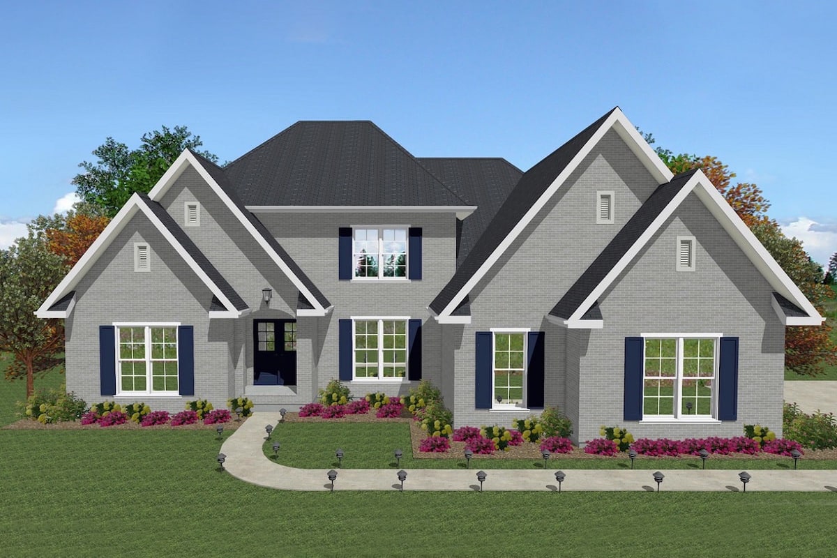 Front elevation of European home (ThePlanCollection: House Plan #203-1010)