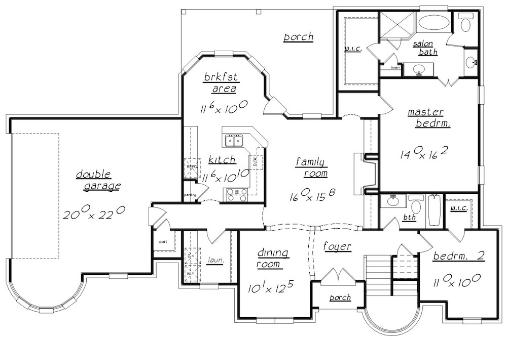Floor Plan Main Level of European Plan #203-1011
