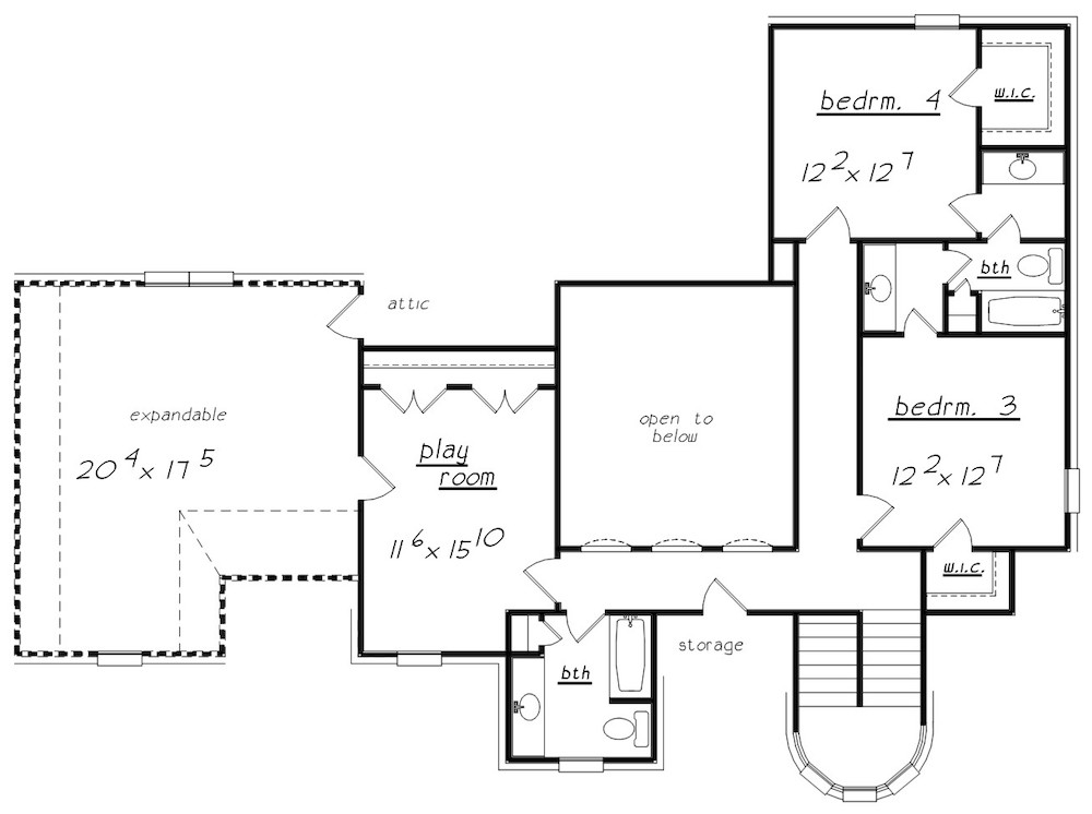 Floor Plan Upper Level of European Plan #203-1011