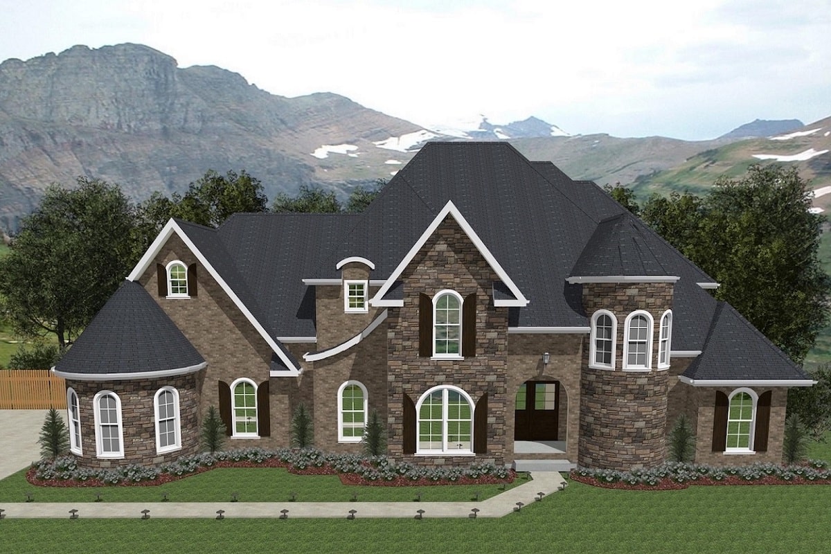 Front elevation of European home (ThePlanCollection: House Plan #203-1011)