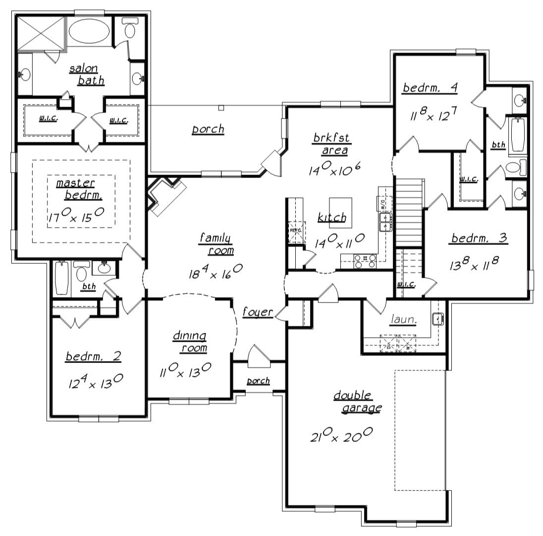 Floor Plan Main Level of European Plan #203-1012
