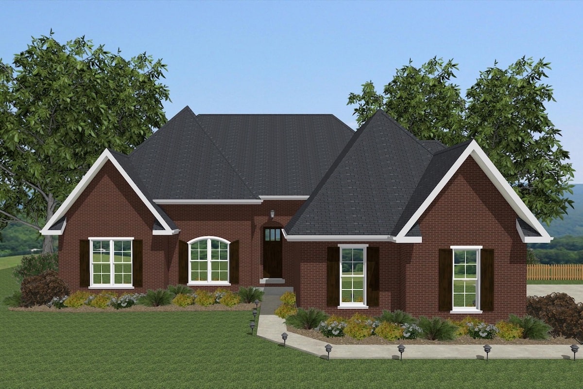 Front elevation of European home (ThePlanCollection: House Plan #203-1012)