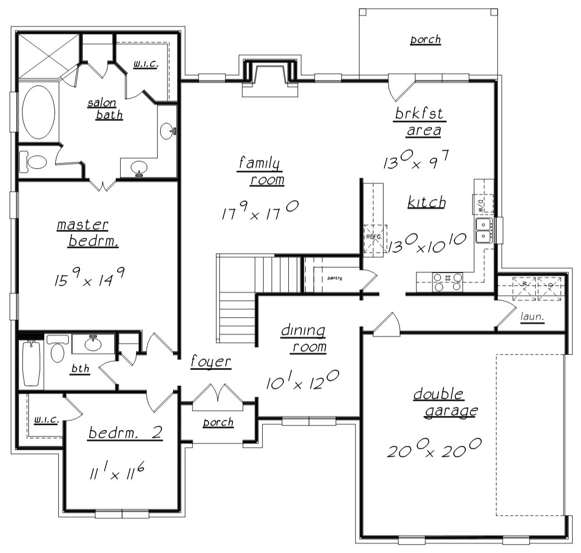 Floor Plan Main Level of European Plan #203-1013