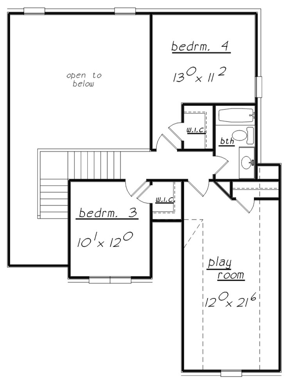 Floor Plan Upper Level of European Plan #203-1013