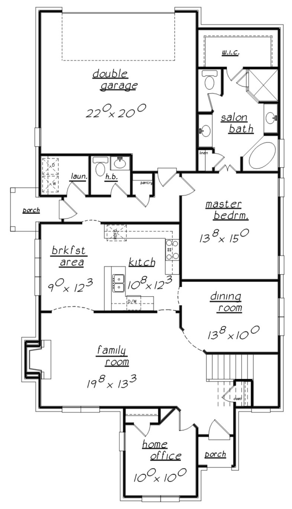 Floor Plan Main Level of European Plan #203-1014