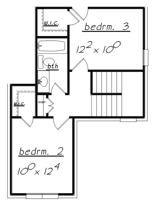 Floor Plan Upper Level of European Plan #203-1014