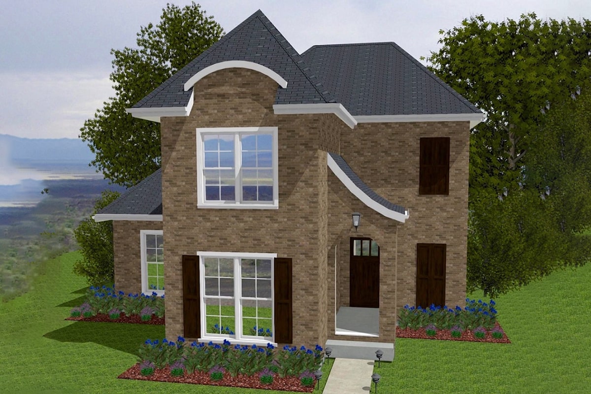 Front elevation of European home (ThePlanCollection: House Plan #203-1014)