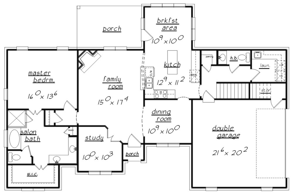 Floor Plan Main Level of European Plan #203-1015