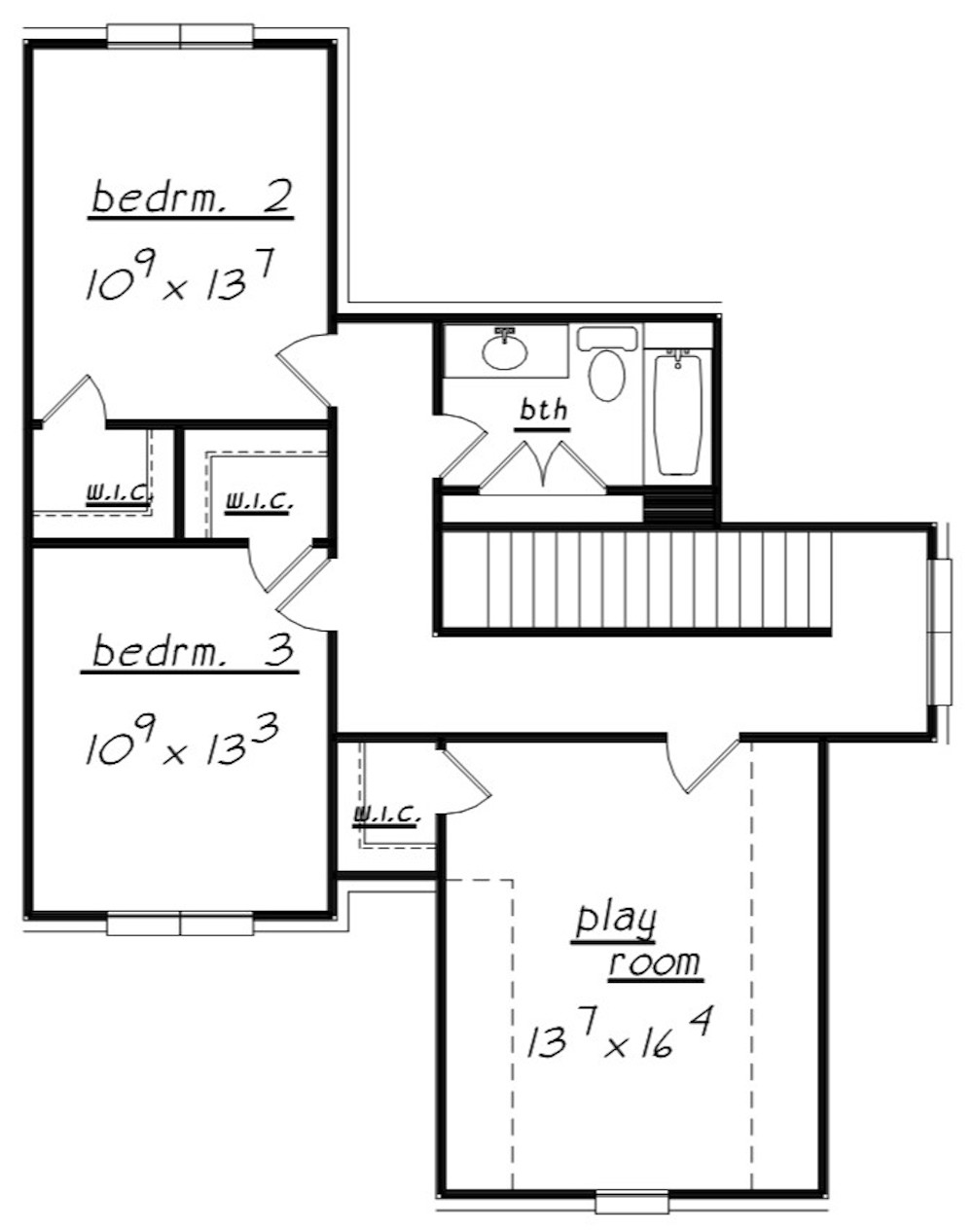 Floor Plan Upper Level of European Plan #203-1015