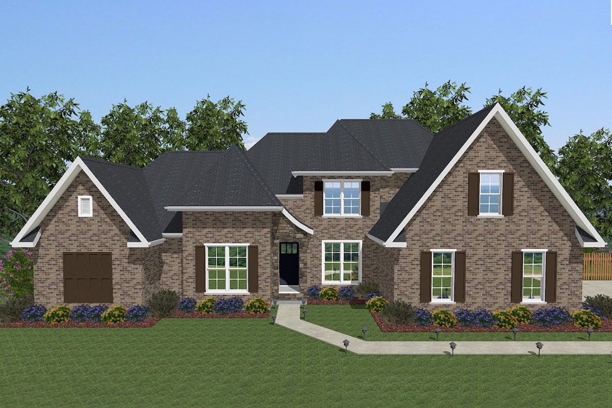 Front elevation of European home (ThePlanCollection: House Plan #203-1015)