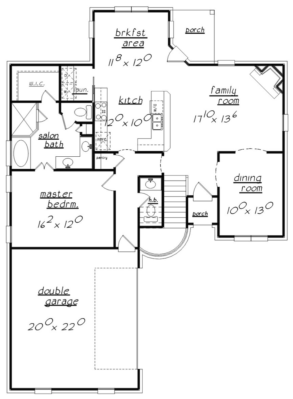 Floor Plan Main Level of European Plan #203-1016