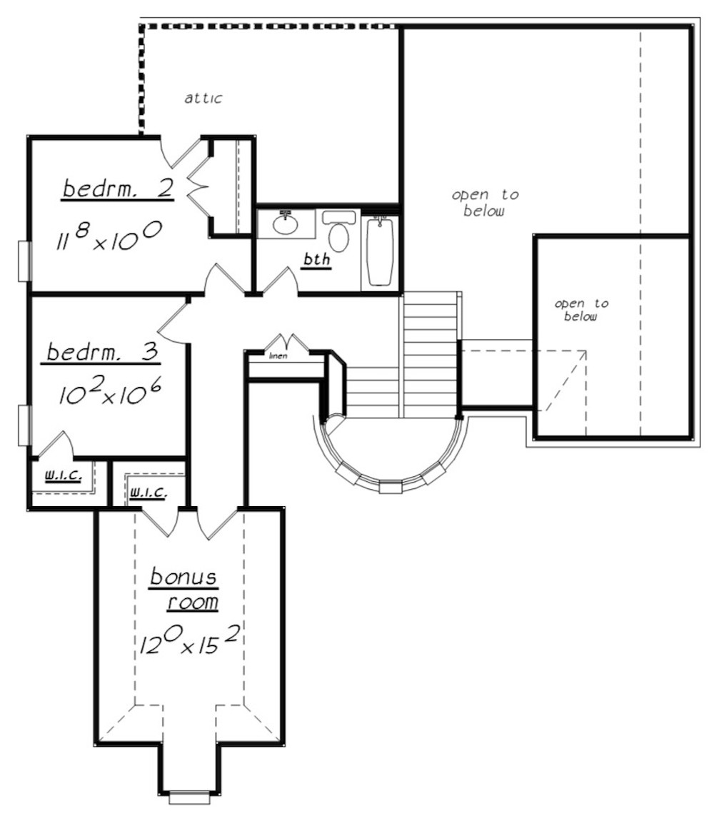 Floor Plan Upper Level of European Plan #203-1016