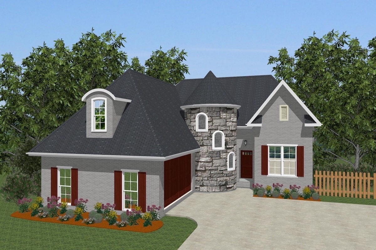 Front elevation of European home (ThePlanCollection: House Plan #203-1016)