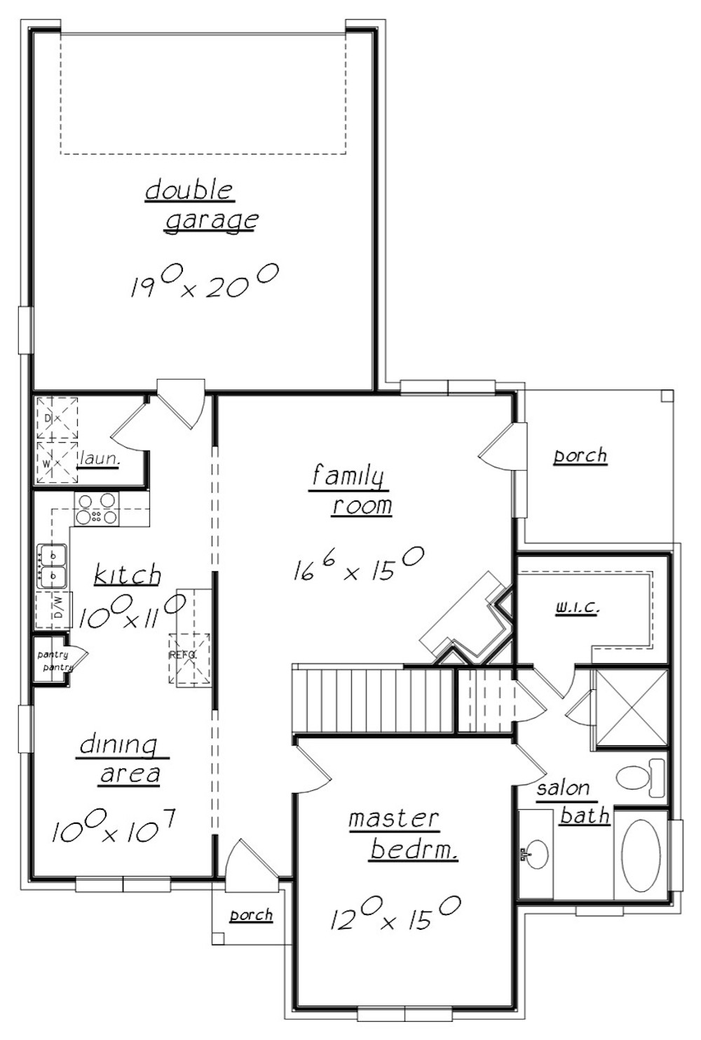 Floor Plan Main Level of Texas Style Plan #203-1017