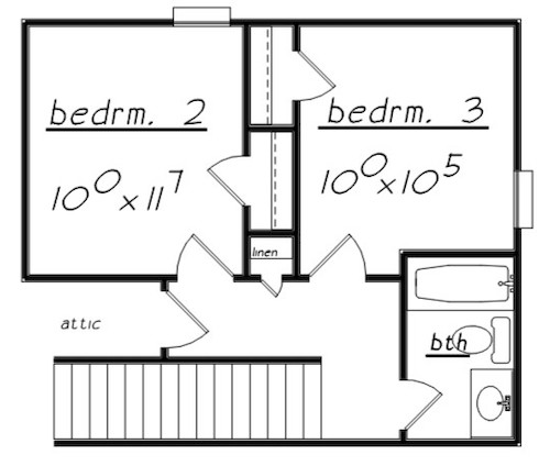 Floor Plan Upper Level of Texas Style Plan #203-1017