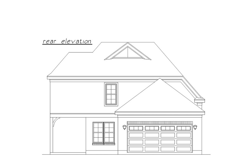 Home Plan Rear Elevation of this 3-Bedroom,1411 Sq Ft Plan -203-1017