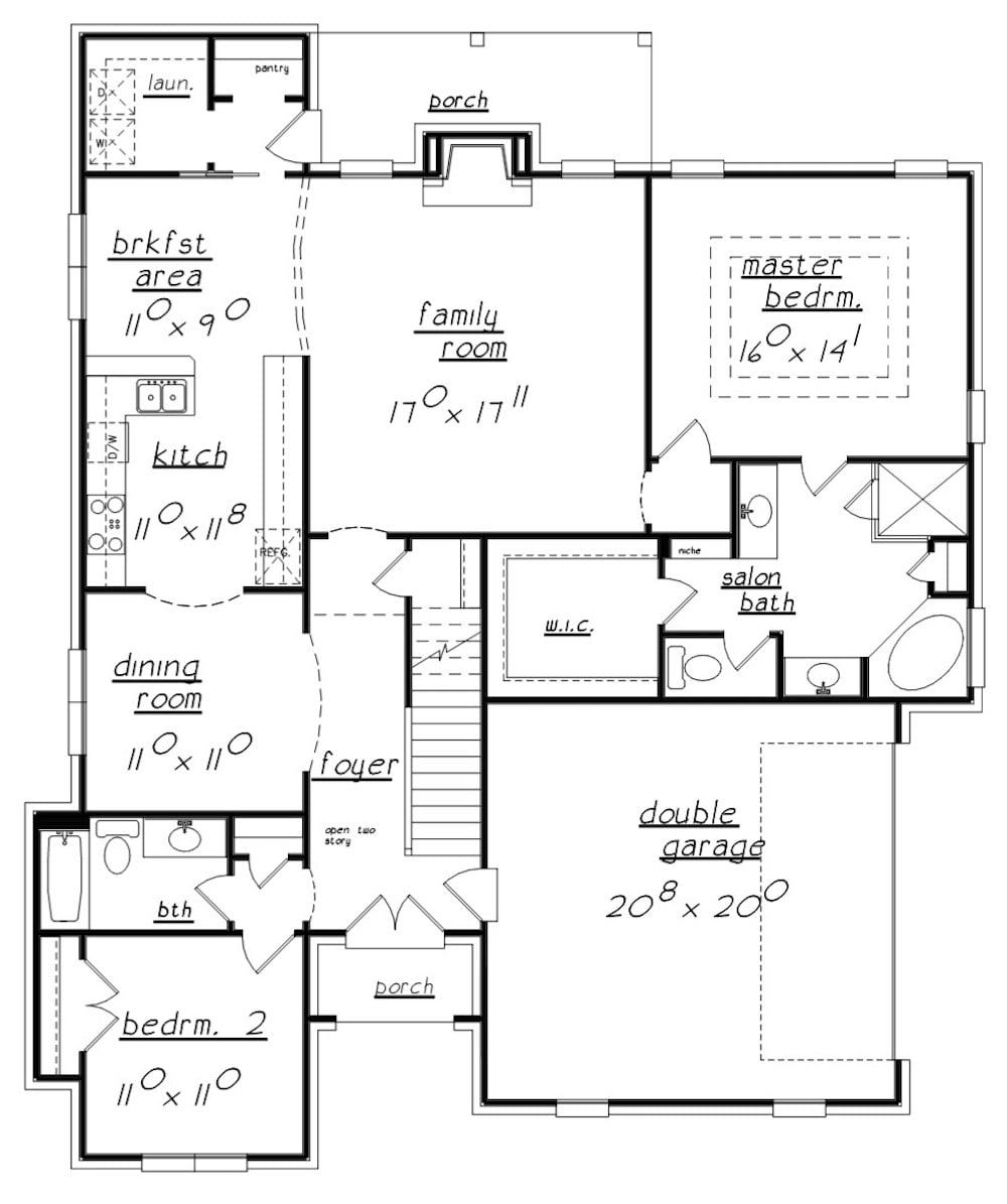 Floor Plan Main Level of European Plan #203-1018
